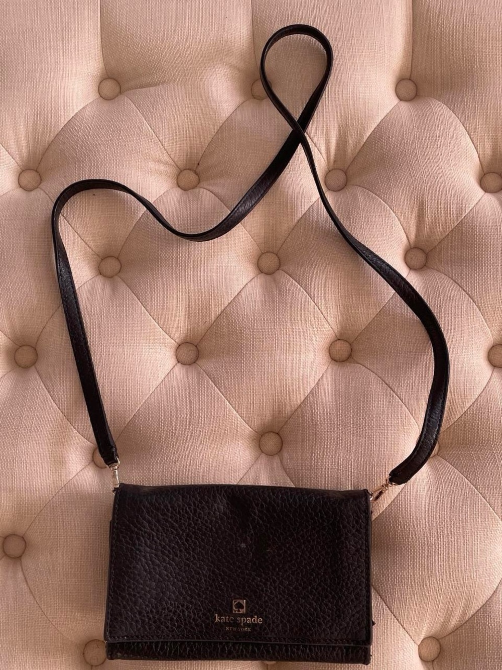 kate spade Black Pebbled Leather Crossbody Wallet